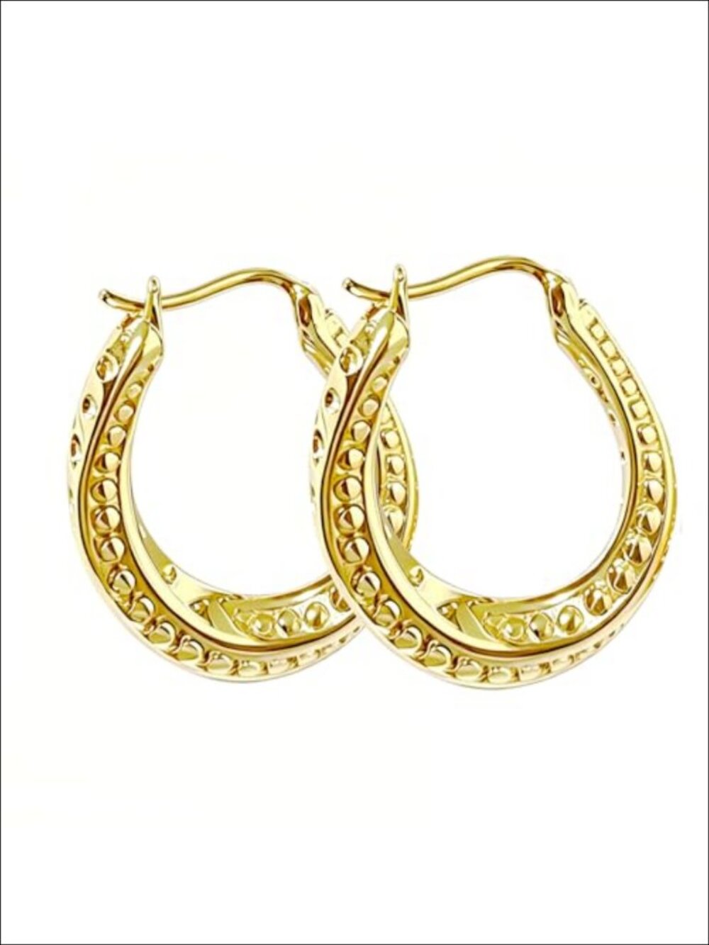 14K Gold Plated Hoop Earrings Engraved Rotating Ball Lightweight 25mm